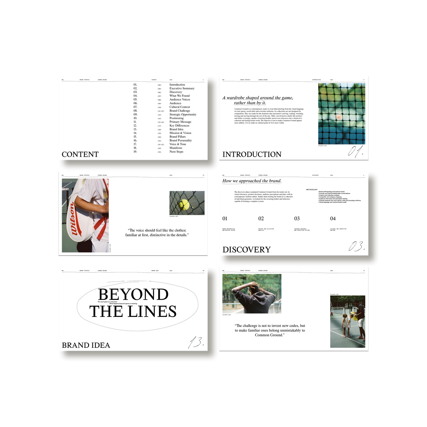 A spread from M&L Brand Strategy showing the cultural context and brand pillars sections.