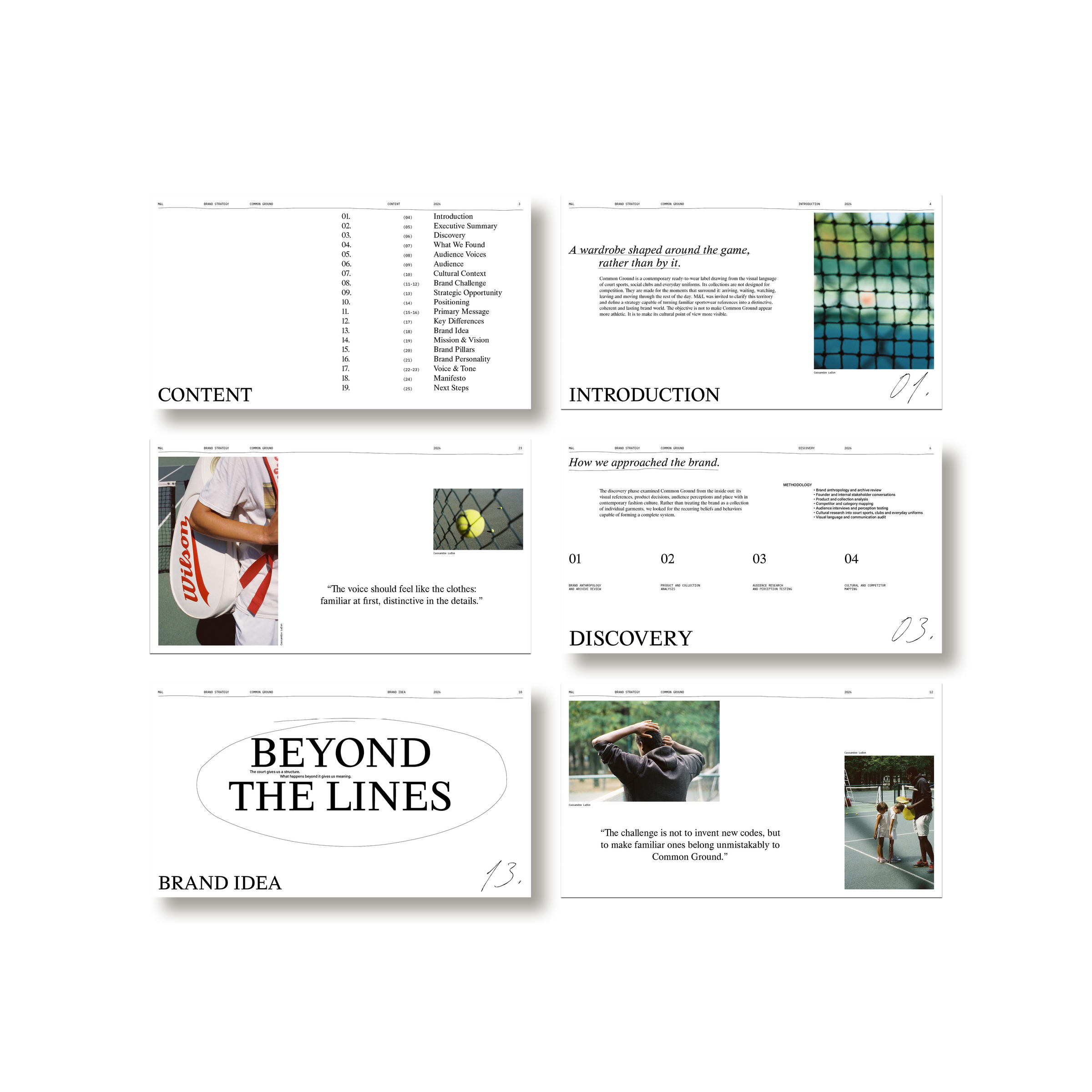 A spread from M&L Brand Strategy showing the cultural context and brand pillars sections.