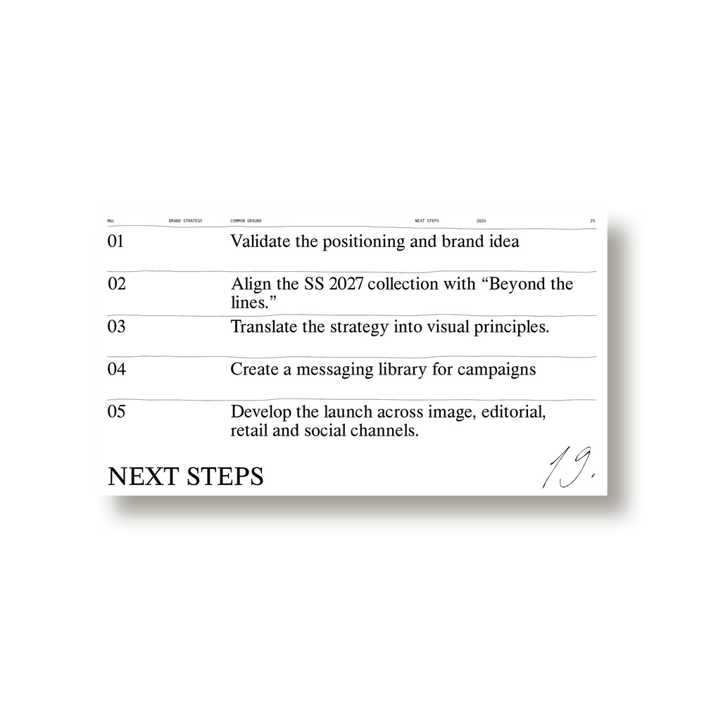 An audience and brand-world spread from M&L Brand Strategy by Louis Garella.