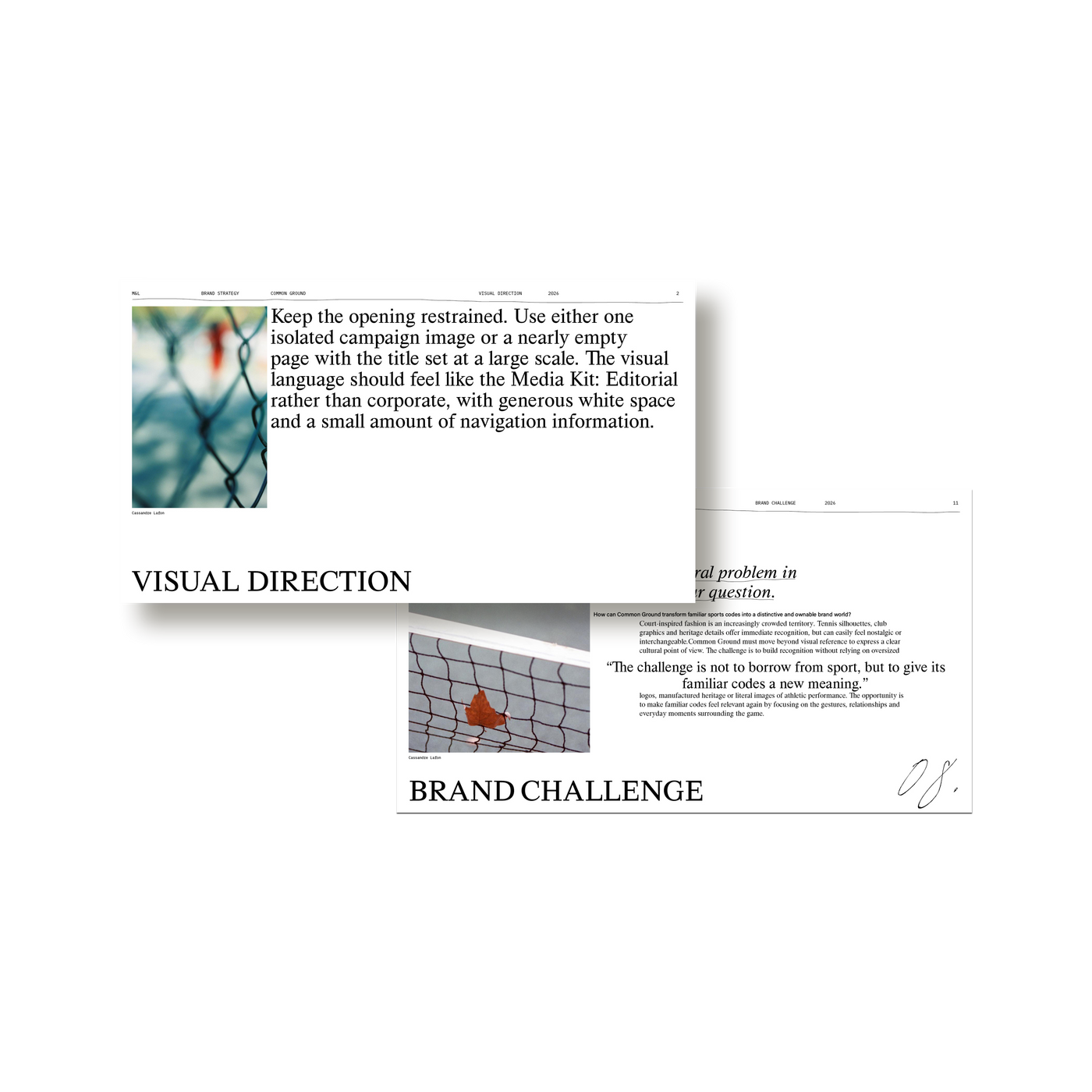 A vision statement and brand story spread from M&L Brand Strategy.