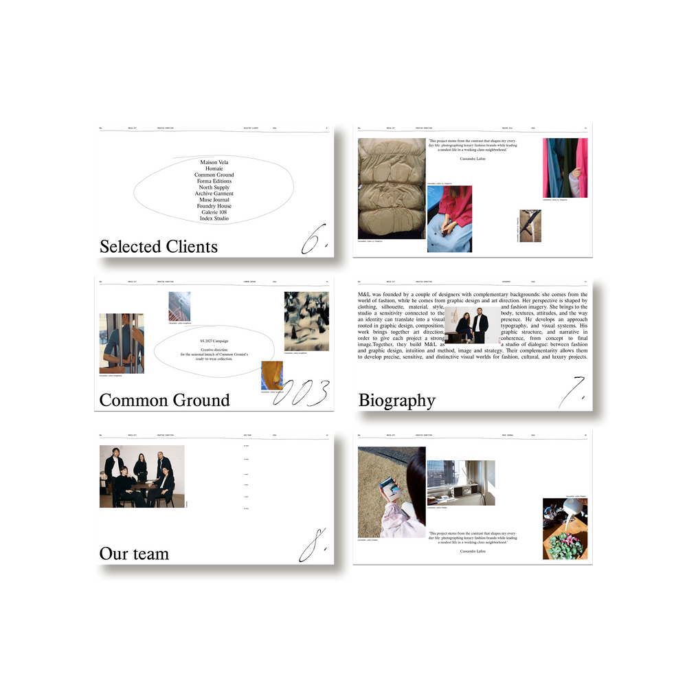 A selected-clients page from the M&L Media Kit, with client names set inside a hand-drawn ellipse.