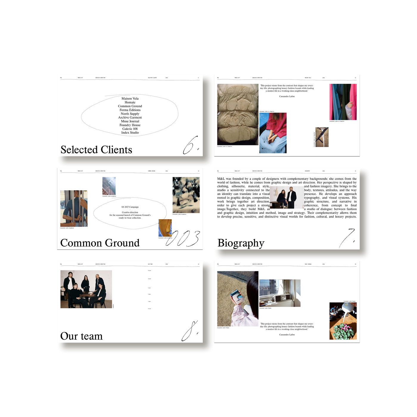 A selected-clients page from the M&L Media Kit, with client names set inside a hand-drawn ellipse.
