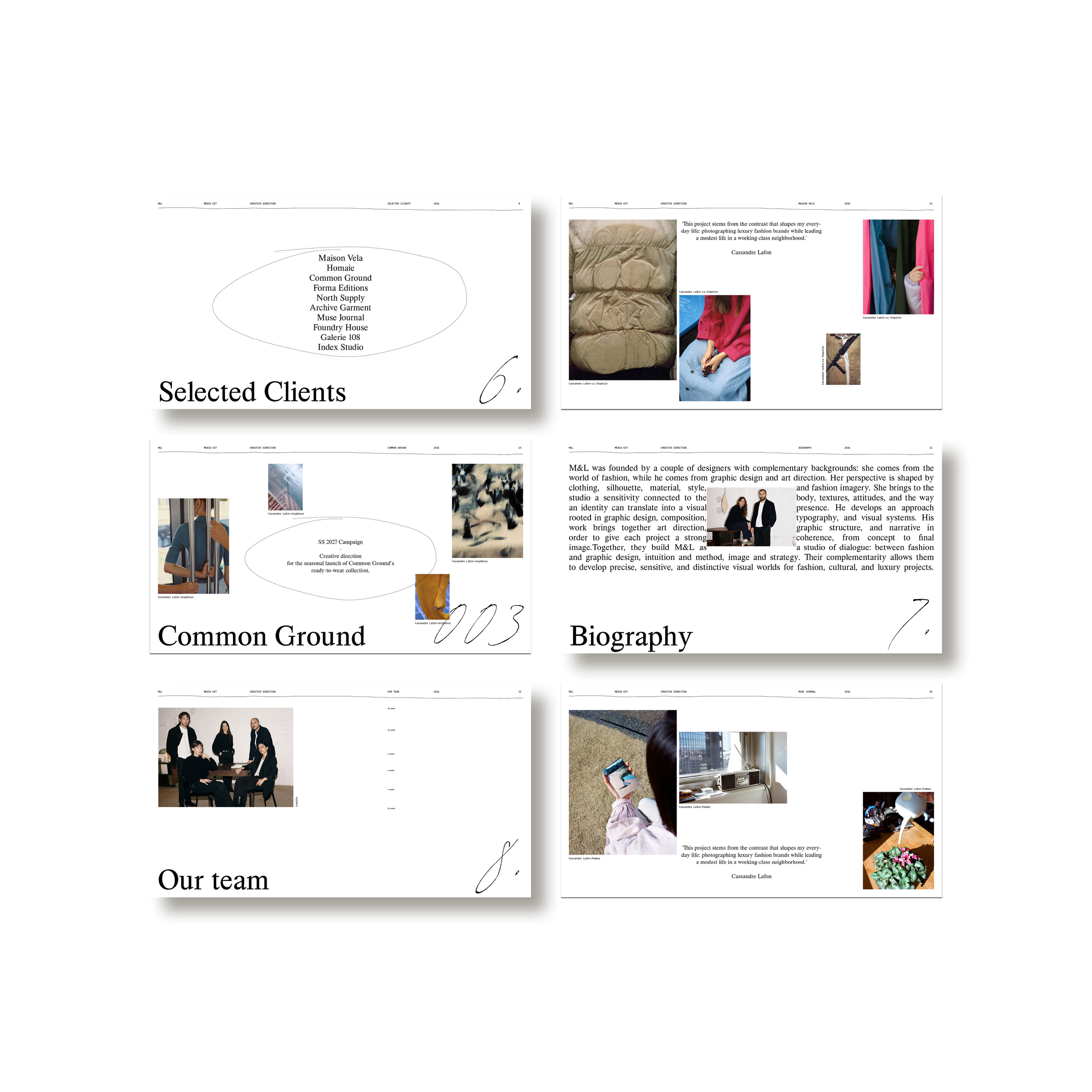 A selected-clients page from the M&L Media Kit, with client names set inside a hand-drawn ellipse.