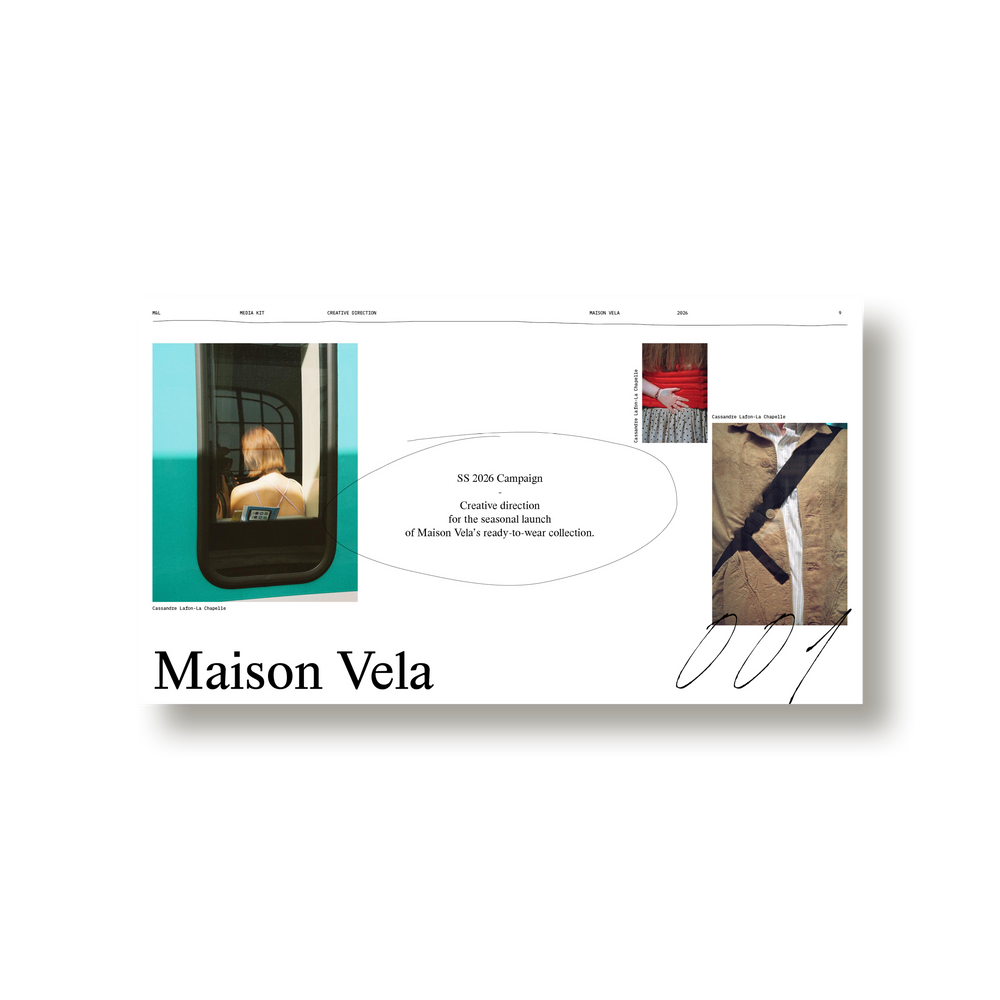 A project case-study spread from the M&L Media Kit, with a full-bleed image pair and a team and deliverables credit rail.