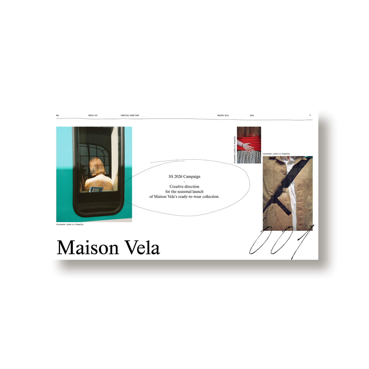 A project case-study spread from the M&L Media Kit, with a full-bleed image pair and a team and deliverables credit rail.