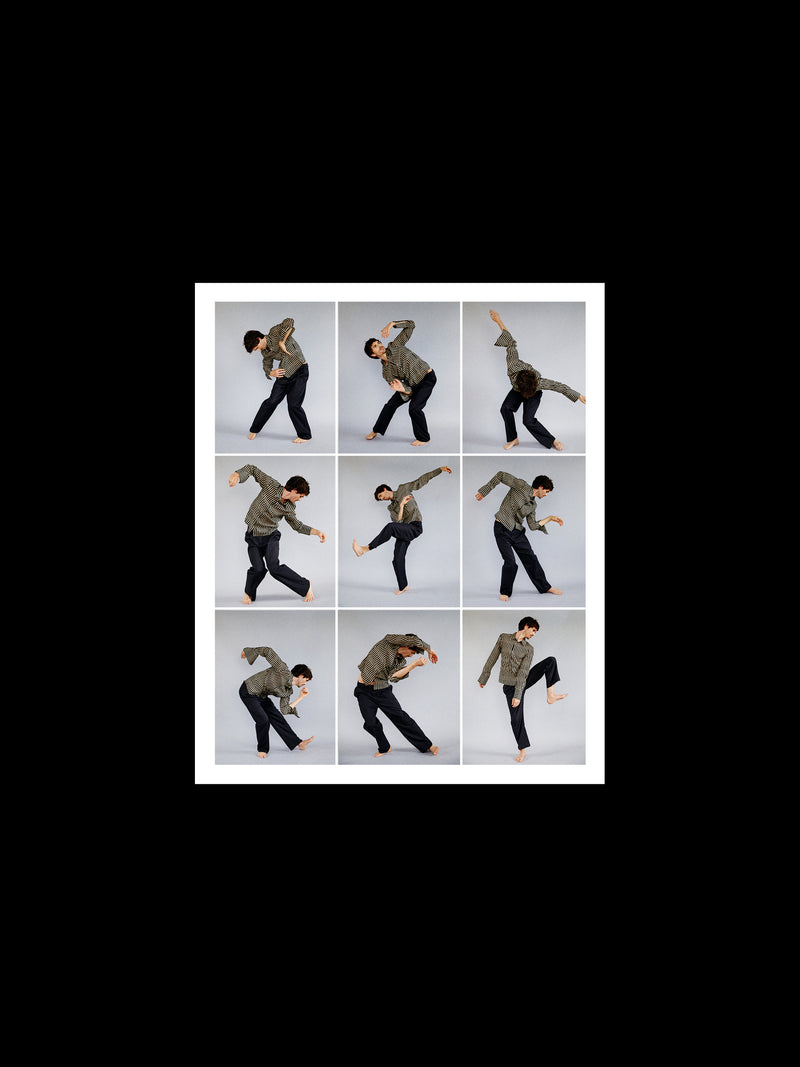 Nine-frame grid of a dancer in motion, art direction by Lisa Fessl