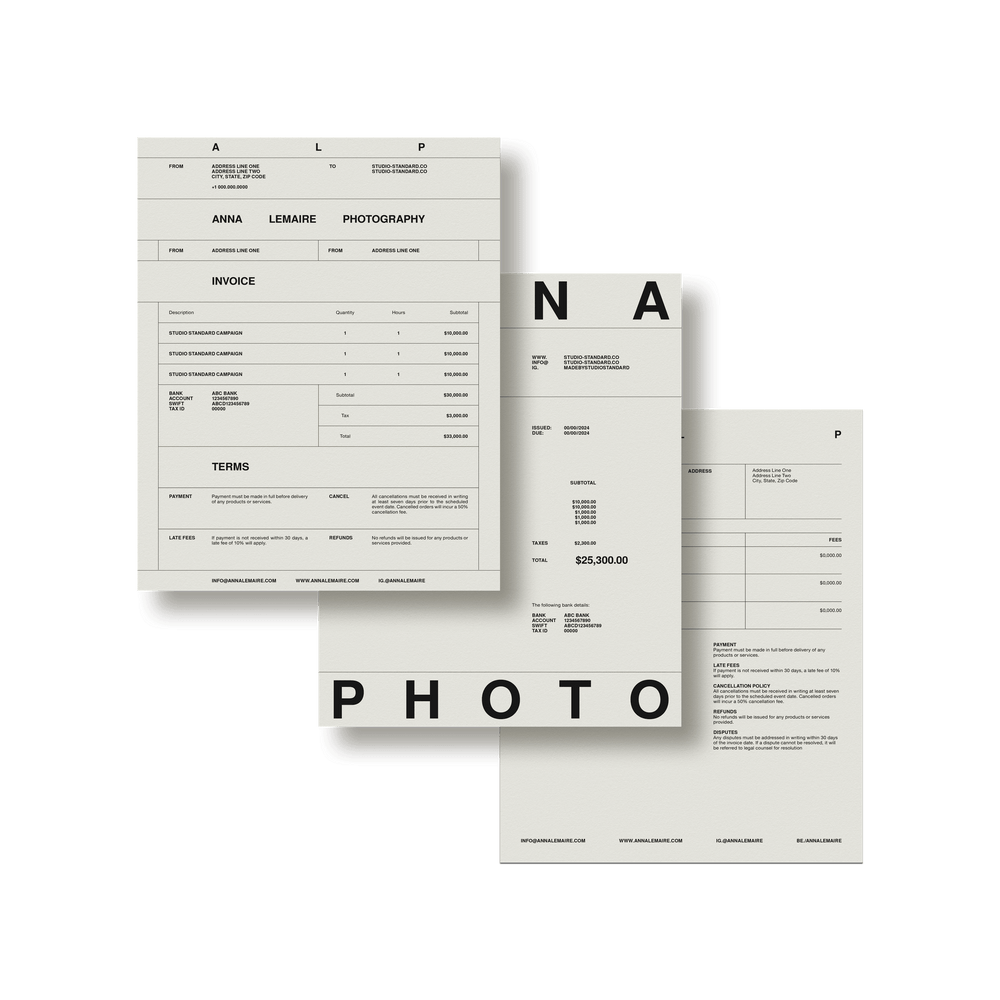 Photographer's Starter Kit: Invoices - Studio Standard