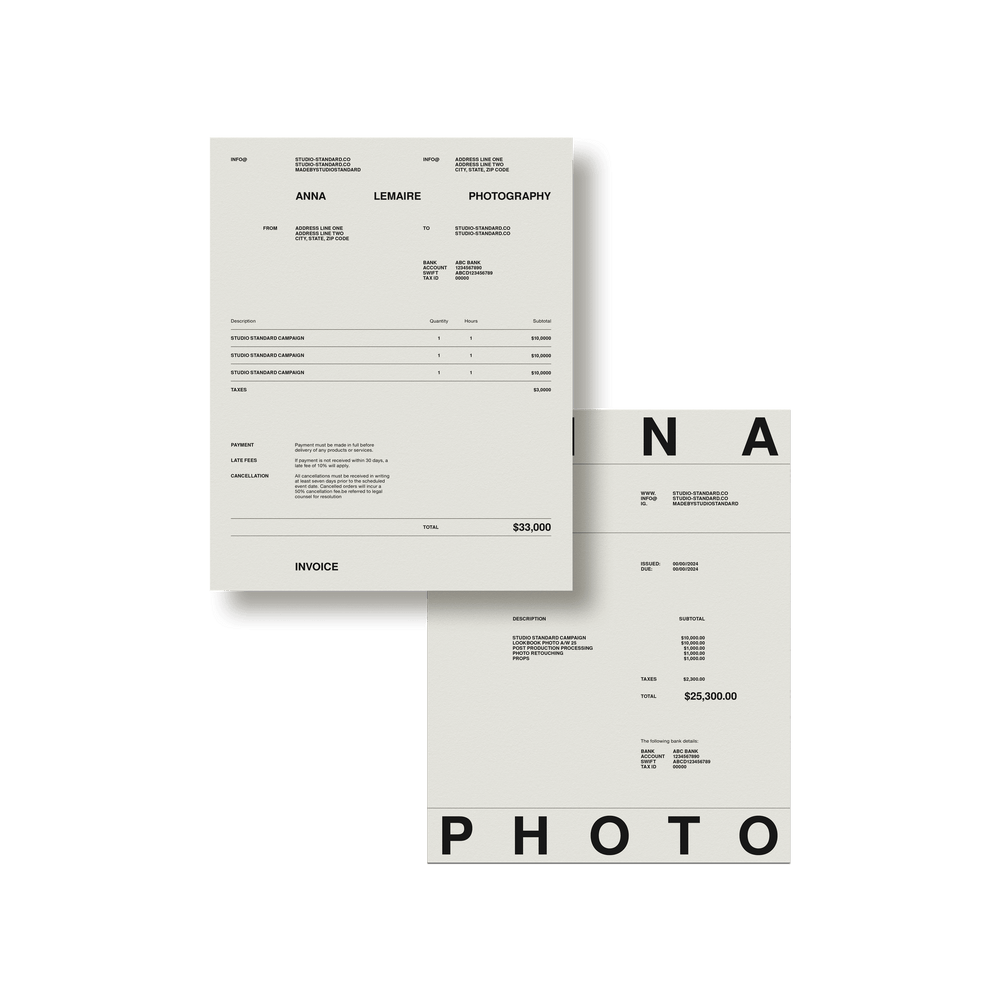 Photo Studio Invoice Photography Invoice Template, InDesign & Canva — PSK | Studio Standard