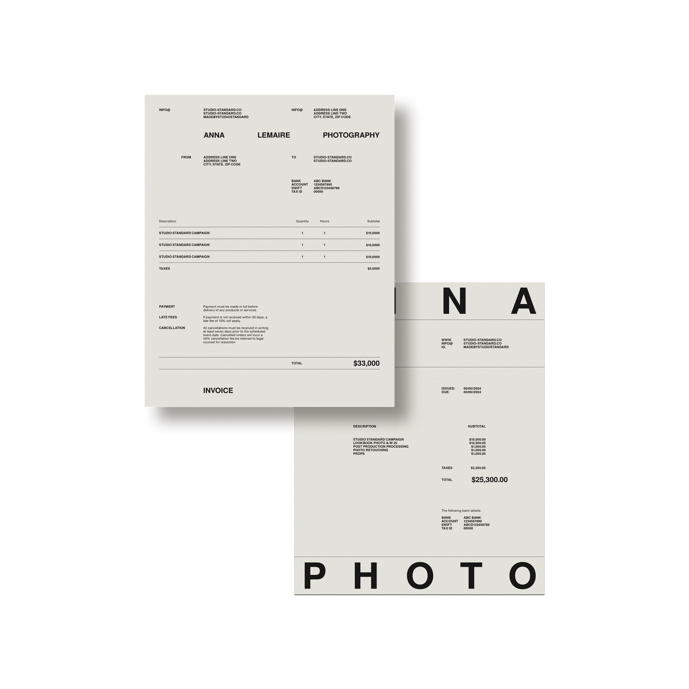 Photographer's Starter Kit: Invoices - Studio Standard