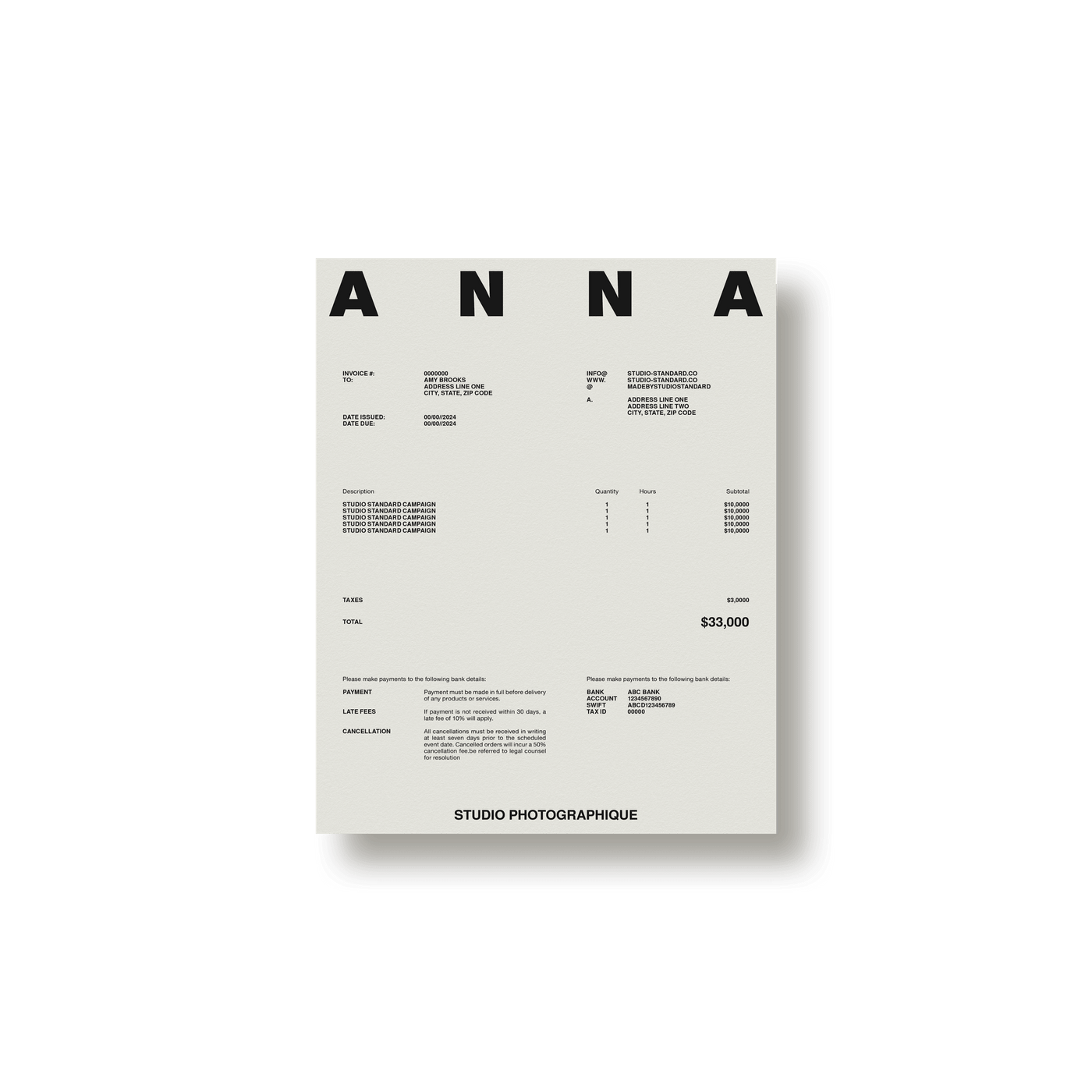 Photographer's Starter Kit: Invoices - Studio Standard