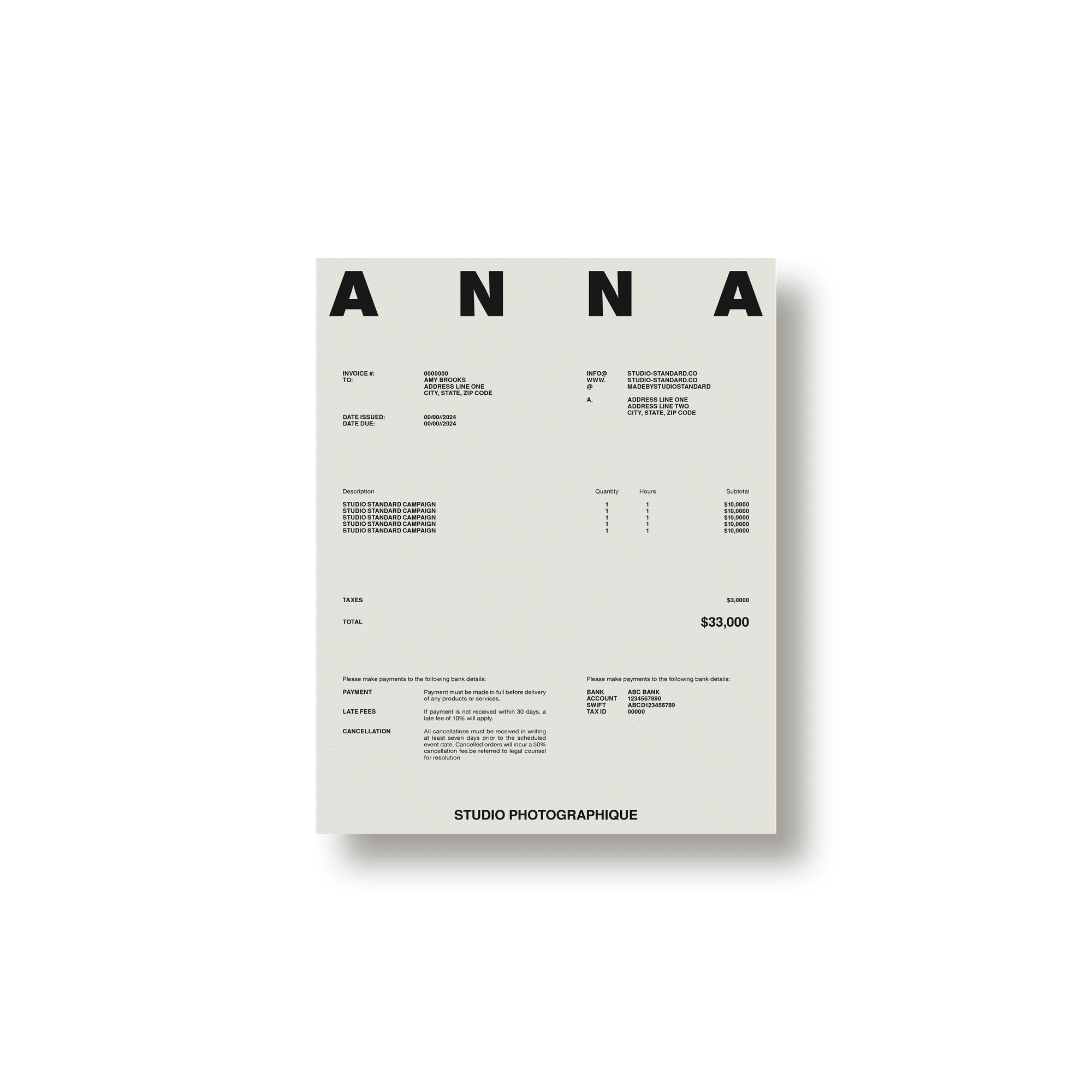 Photographer's Starter Kit: Invoices - Studio Standard