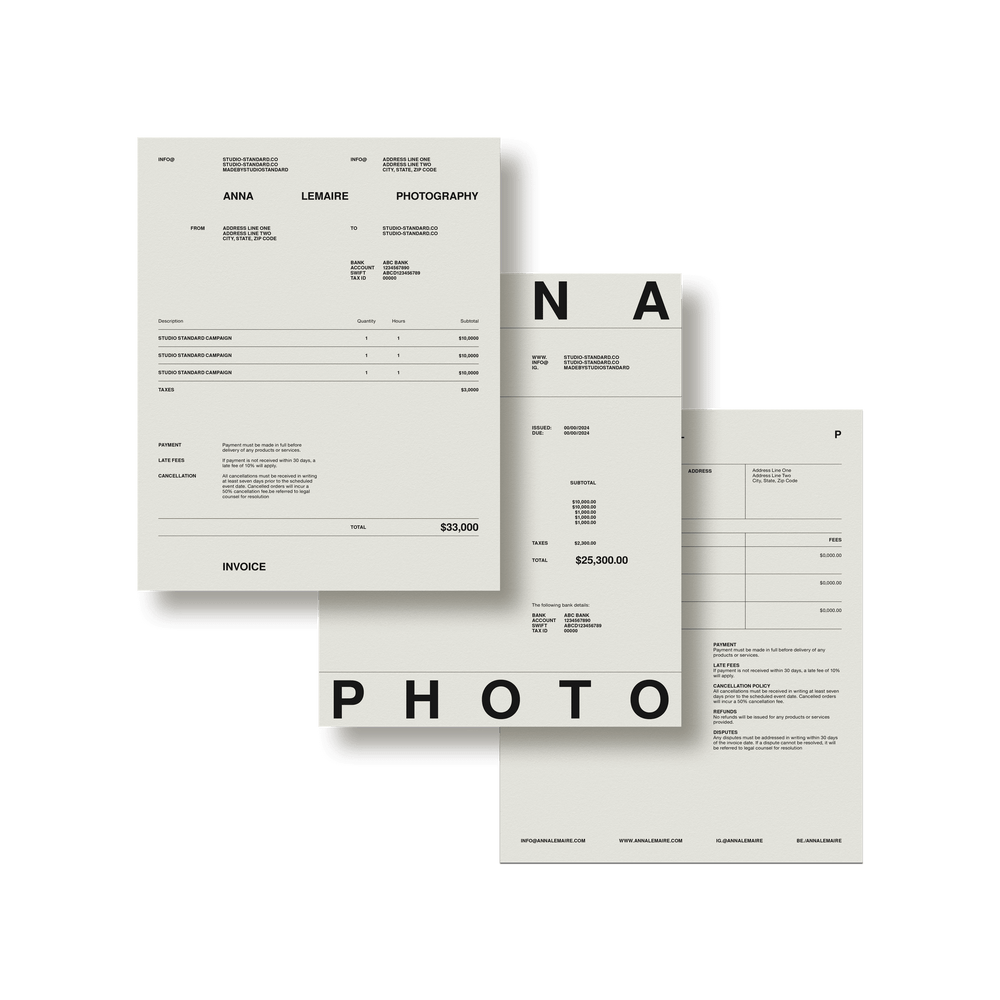 Photo Studio Invoice Photography Invoice Template, InDesign & Canva — PSK | Studio Standard