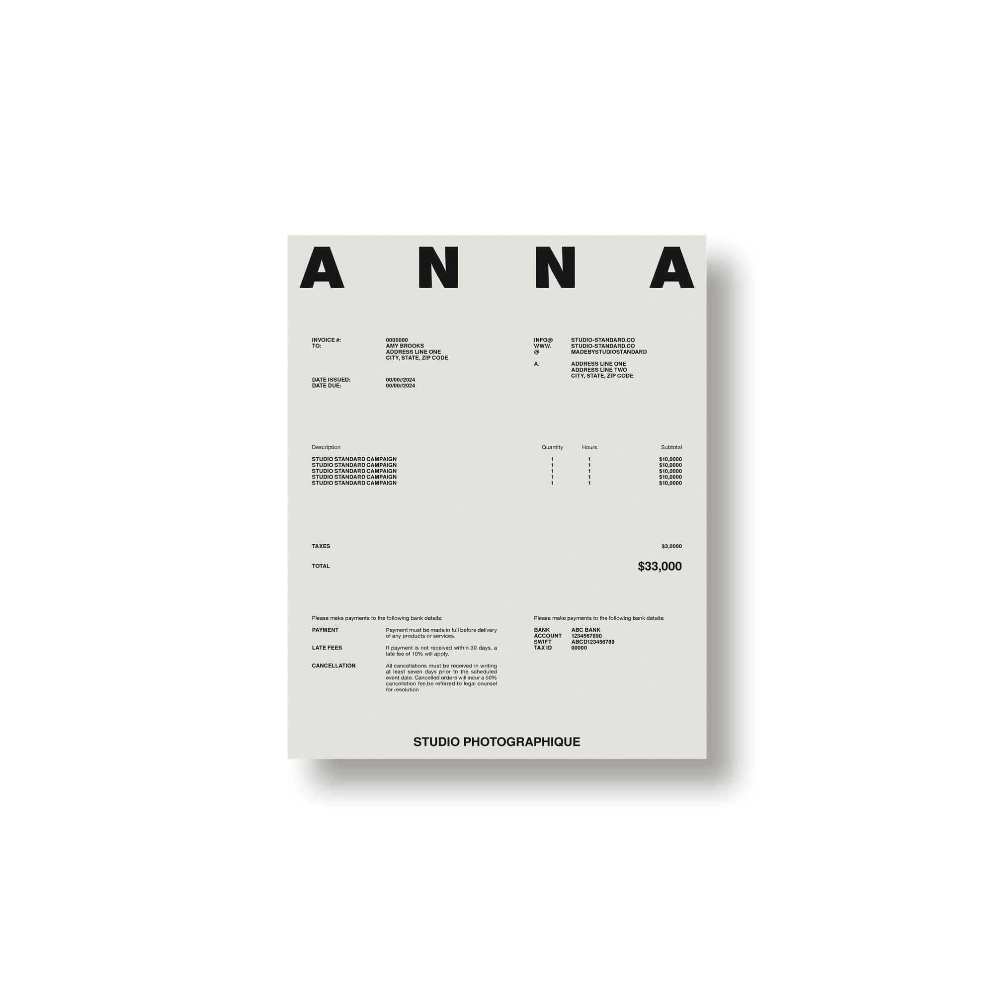 Studio Standard Photographers Starter Kit  Invoices 01 Layout01 Single